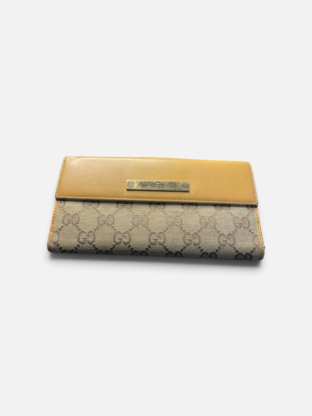 Authentic Vintage Gucci GG Canvas & Tan Leather Continental Long Wallet